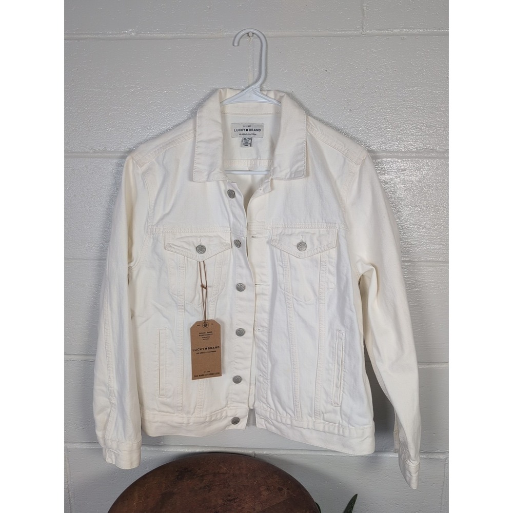 Lucky Brand Women Denim Trucker Jean Jacket, White, X-Large (the Tomboy Trucker)
